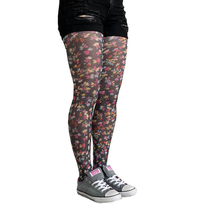 Our black and Multicolore Small Flower Printed patterned tights Malka Chic sold at Aqualta 3