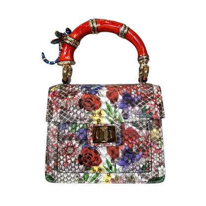 One-of-a-kind floral Dragon Fly handle bag by Biagini, luxury Italian craftsmanship