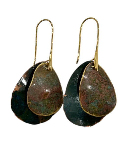 Earrings Geometric Brass & Copper due Foglie - AQUALTA