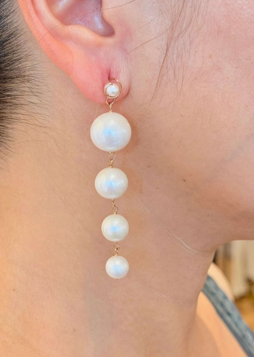 Four Drops Khai Pearls Earrings with 10K Gold - AQUALTA