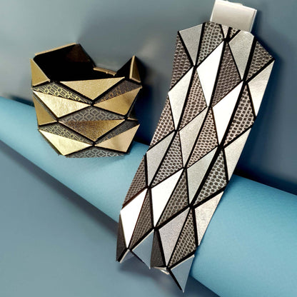 Origami Gold Geometric leather Bracelet ShulliDesign sold at Aqualta 2