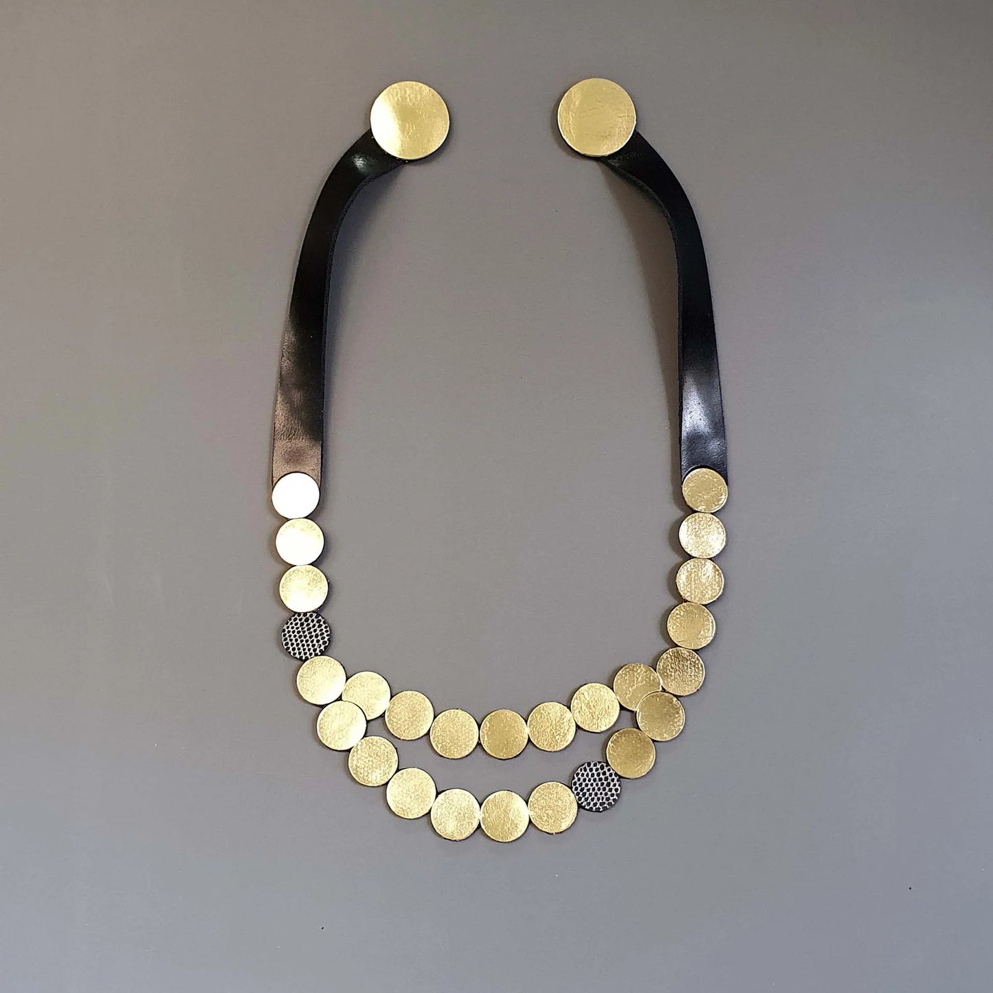 Raindrop Long Gold Leather Necklace Shullidesign sold at aqualta 2