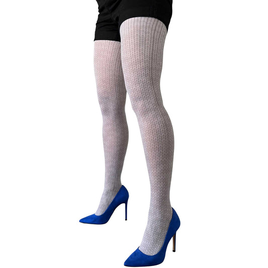 Gray illusion knitted patterned tights with cozy knit-inspired design and modern fashion style