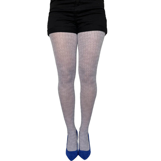Gray patterned tights with knitted illusion effect and comfortable opaque finish by Malka Chic AQUALTA