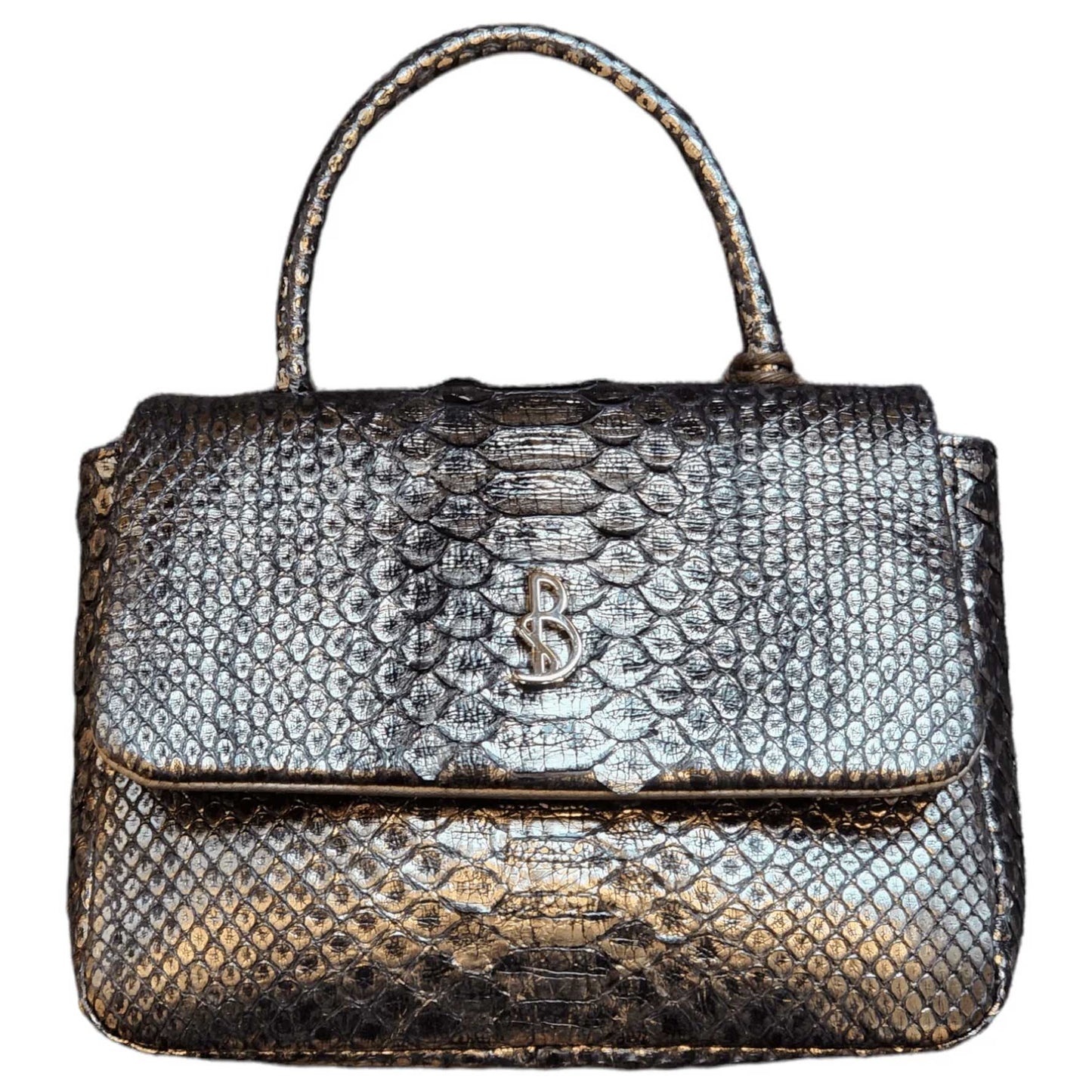Anthracite Gray Python Small Bag Top Handle Calypso Handmade in Italy by Biagini