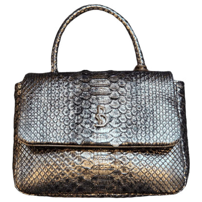 Anthracite Gray Python Small Bag Top Handle Calypso Handmade in Italy by Biagini