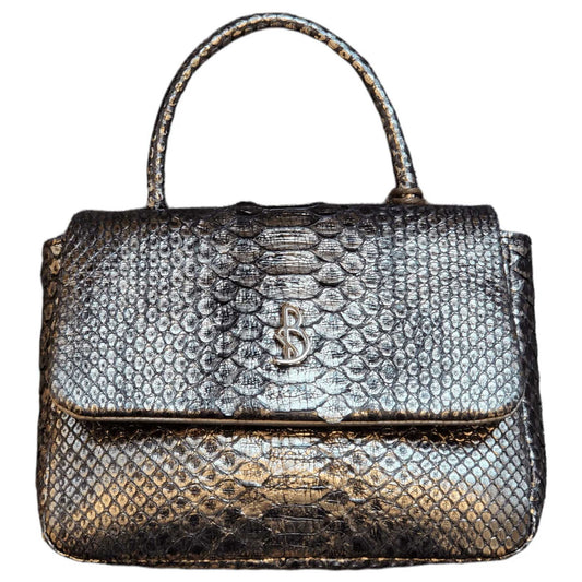 Anthracite Gray Python Small Bag Top Handle Calypso Handmade in Italy by Biagini