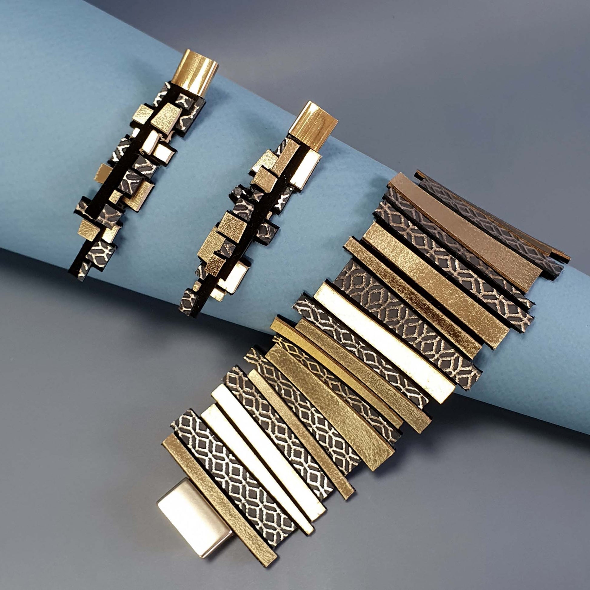 Helena Gold Cuff Leather Bracelet Shulli Design sold at Aqualta 3