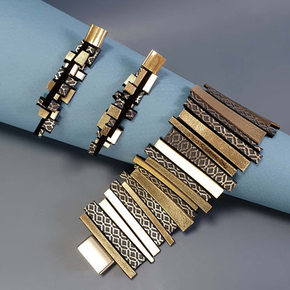 Helena Gold Cuff Leather Bracelet Shulli Design sold at Aqualta 3