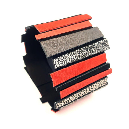 Helena Red/Silver Cuff Leather Bracelet hulli design sold at Aqualta