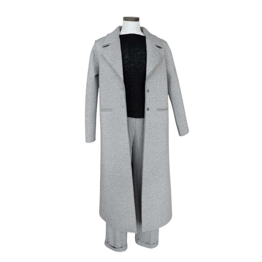 Herringbone Cream Long Coat - AQUALTA