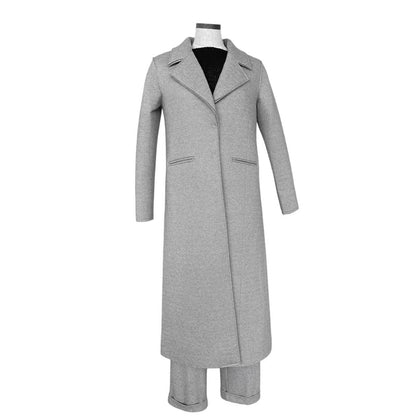 Picture of Front Herringbone Cream Long Coat closed Goodmatch sold at Aqualta