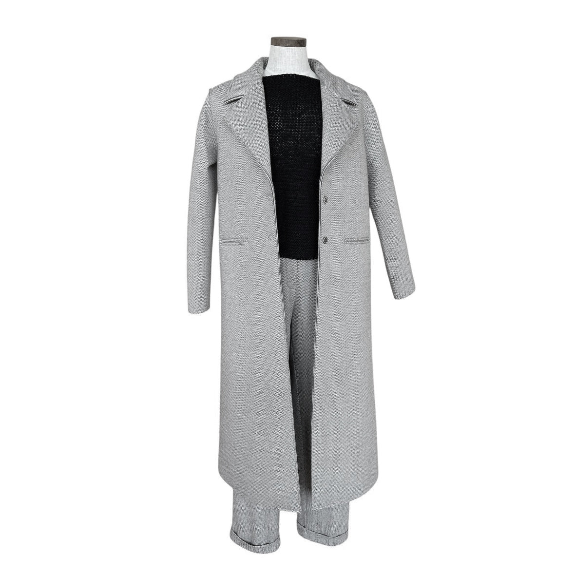 Picture of Front Herringbone Cream Long Coat Goodmatch sold at Aqualta