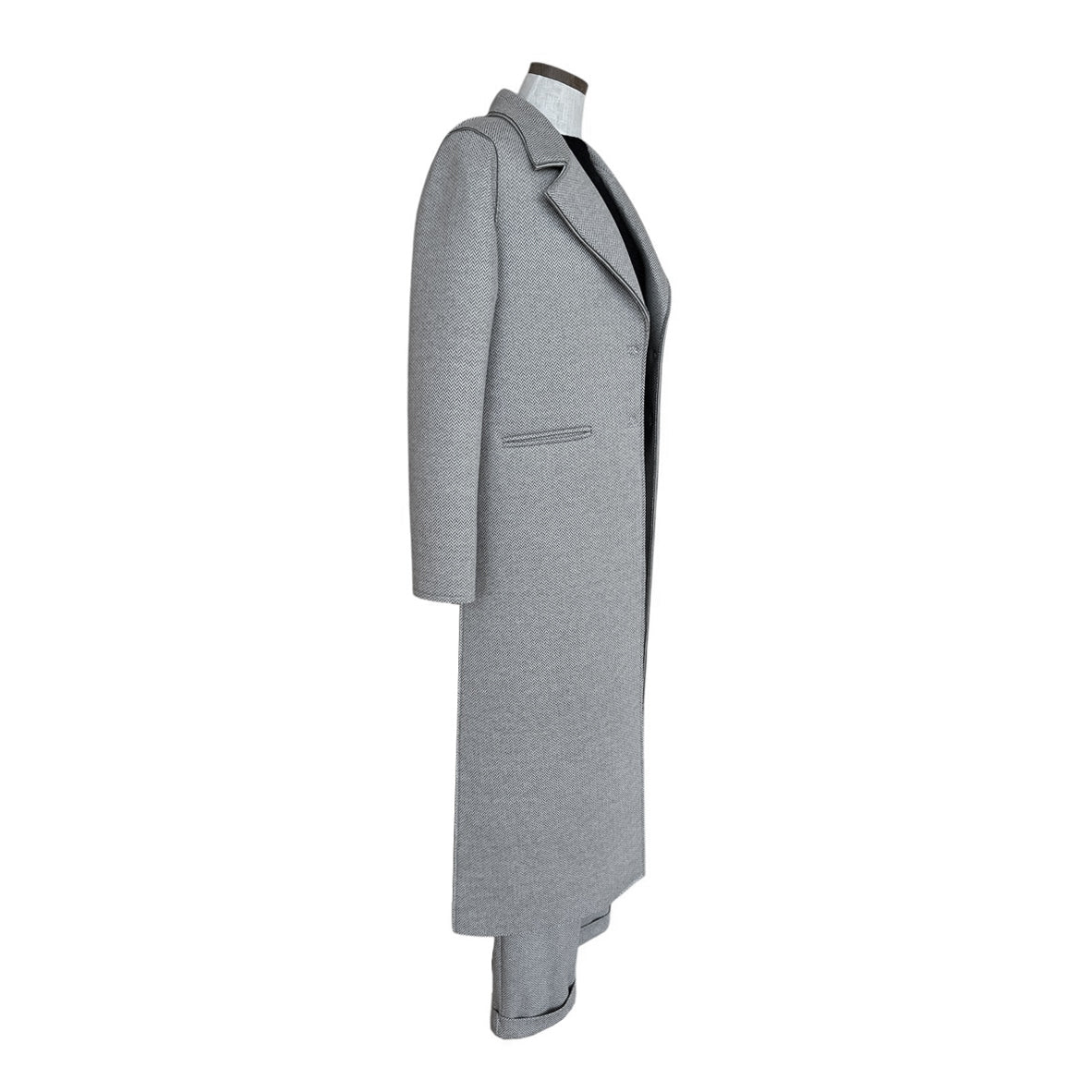 Picture of Side Herringbone Cream Long Coat Goodmatch sold at Aqualta