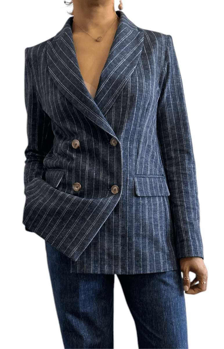 Jersey Jacket Classic Double Breasted Blue Pinstripe - AQUALTA