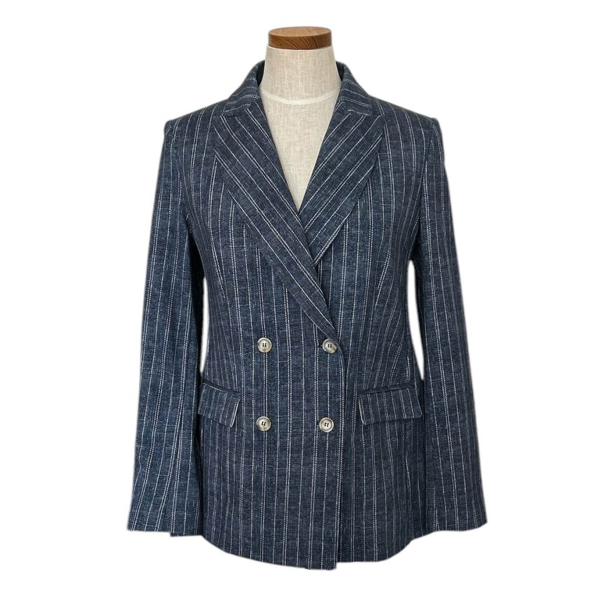Jersey Jacket Classic Double Breasted Blue Pinstripe - AQUALTA