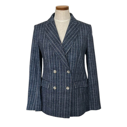 Jersey Jacket Classic Double Breasted Blue Pinstripe - AQUALTA