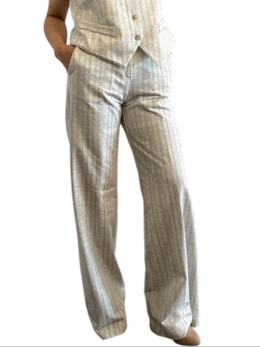 Jersey Palazzo Pants Classic Pinstripe White - AQUALTA