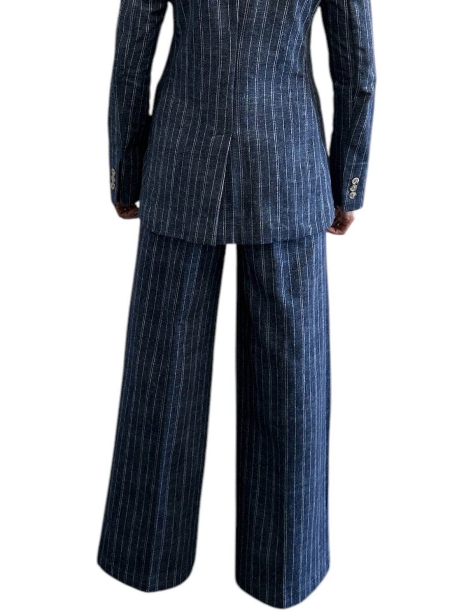 Jersey Palazzo Pants Classic Pinstripe Blue - AQUALTA