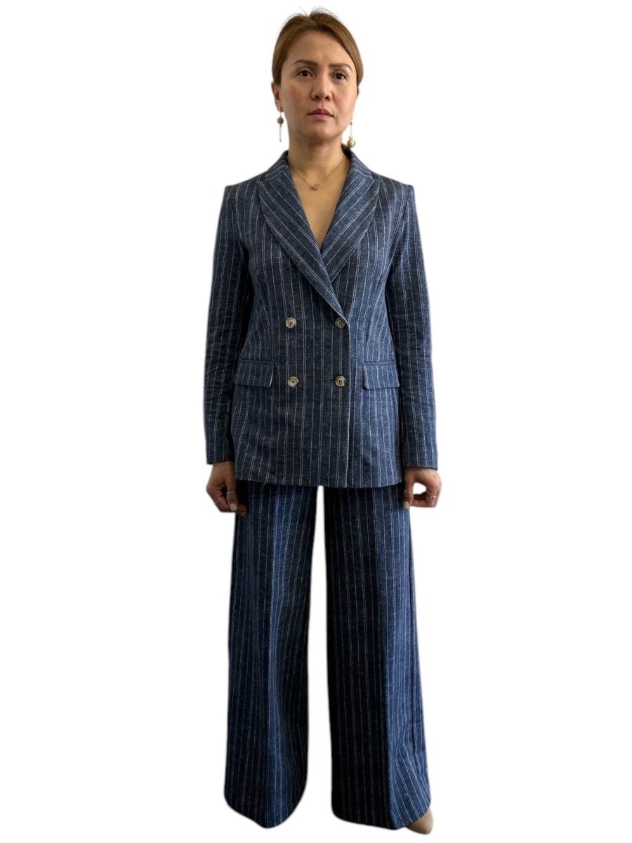 Jersey Palazzo Pants Classic Pinstripe Blue - AQUALTA