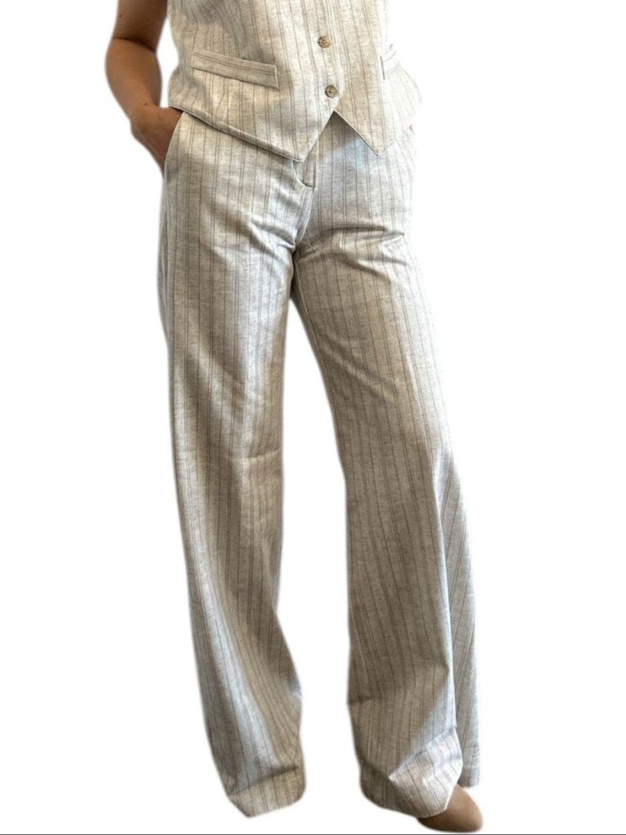 Jersey Palazzo Pants Classic Pinstripe White - AQUALTA