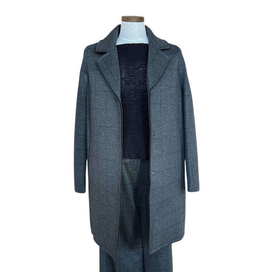 Knee length Tartan Grey Coat - AQUALTA