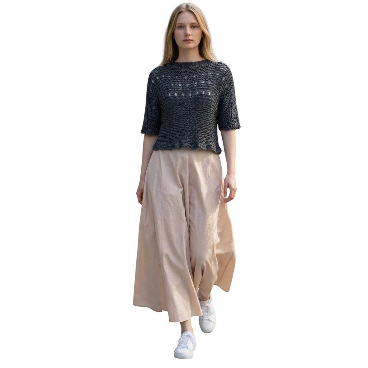 knit Mesh Crop top Short sleeves Grey sold at Aqualta
