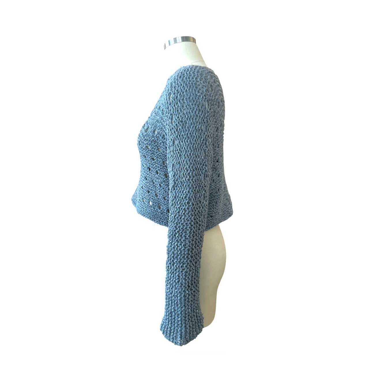 knit Mesh Sequin Sleeves Top Blue Grey Chiara Toffanin Sold at Aqualta 2