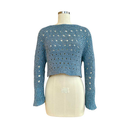 knit Mesh Sequin Sleeves Top Blue Grey Chiara Toffanin Sold at Aqualta
