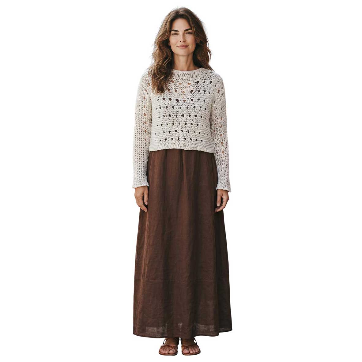 knit Mesh Sequin Sleeves Top Cream Chiara Toffanin sold at Aqualta 2