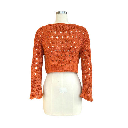 knit Mesh Sequin Sleeves Top Orange Chiara Toffinin sold at Aqualta 2