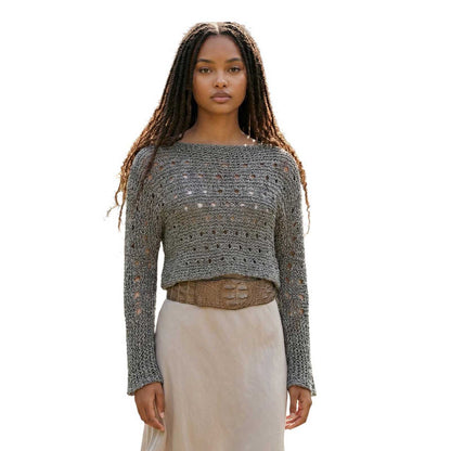 Knit Mesh Sequin Sleeves Top Taupe Chiara Toffanin sold at Aqualta 3