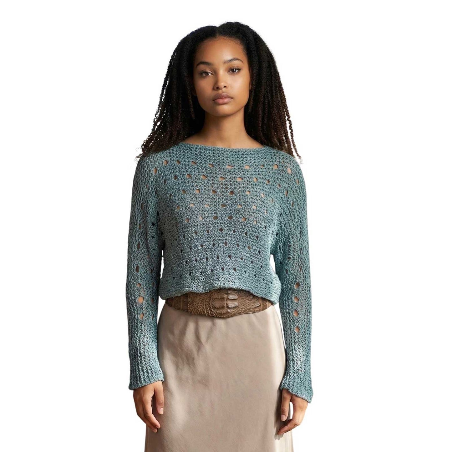 knit Mesh Sequin Sleeves Top Blue Grey Chiara Toffanin Sold at Aqualta 3