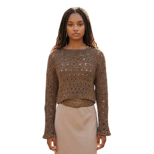 knit Mesh Crop top long Sleeves Butterscotch Chiara Toffanin sold at Aqualta