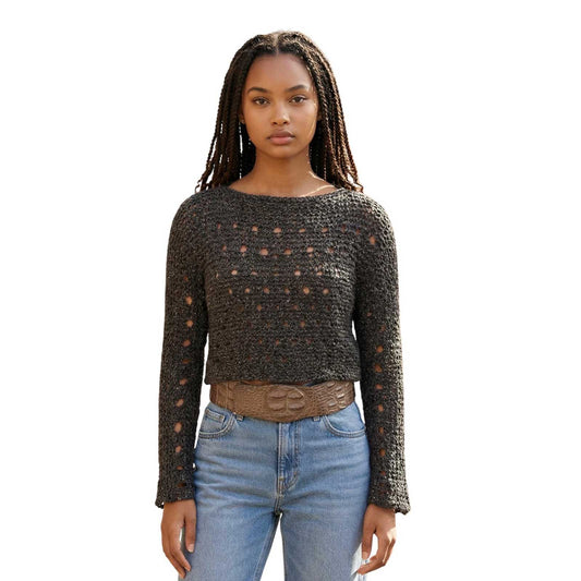Knit Mesh Crop top long Sleeves Sage Green