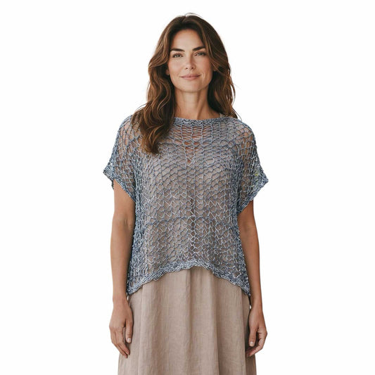 knit Mesh Tank top Short sleeve Mix Blue Chiara Toffanin sold at Aqualta