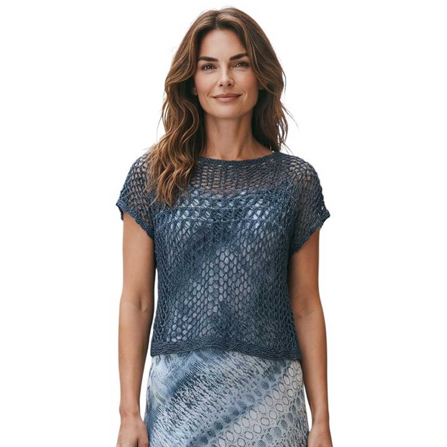 knit Mesh Tank top short sleeve Teal Chiara Toffanin sold at Aqualta