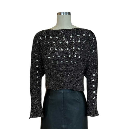 knit Mesh Crop top long Sleeves Brown - AQUALTA