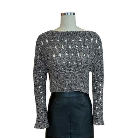 knit Mesh Crop top long Sleeves Taupe - AQUALTA