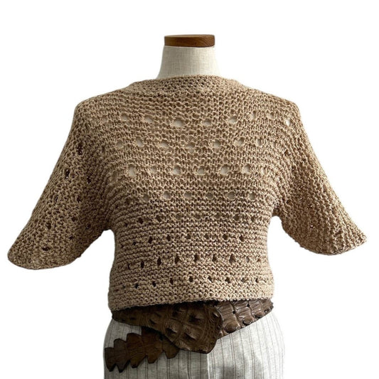 knit Mesh Crop top Short sleeves Almond - AQUALTA