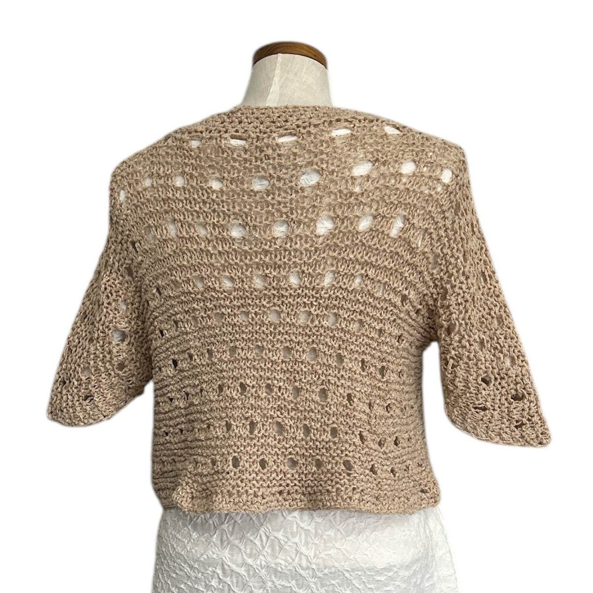 knit Mesh Crop top Short sleeves Beige - AQUALTA