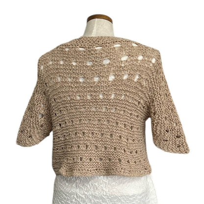 knit Mesh Crop top Short sleeves Beige - AQUALTA