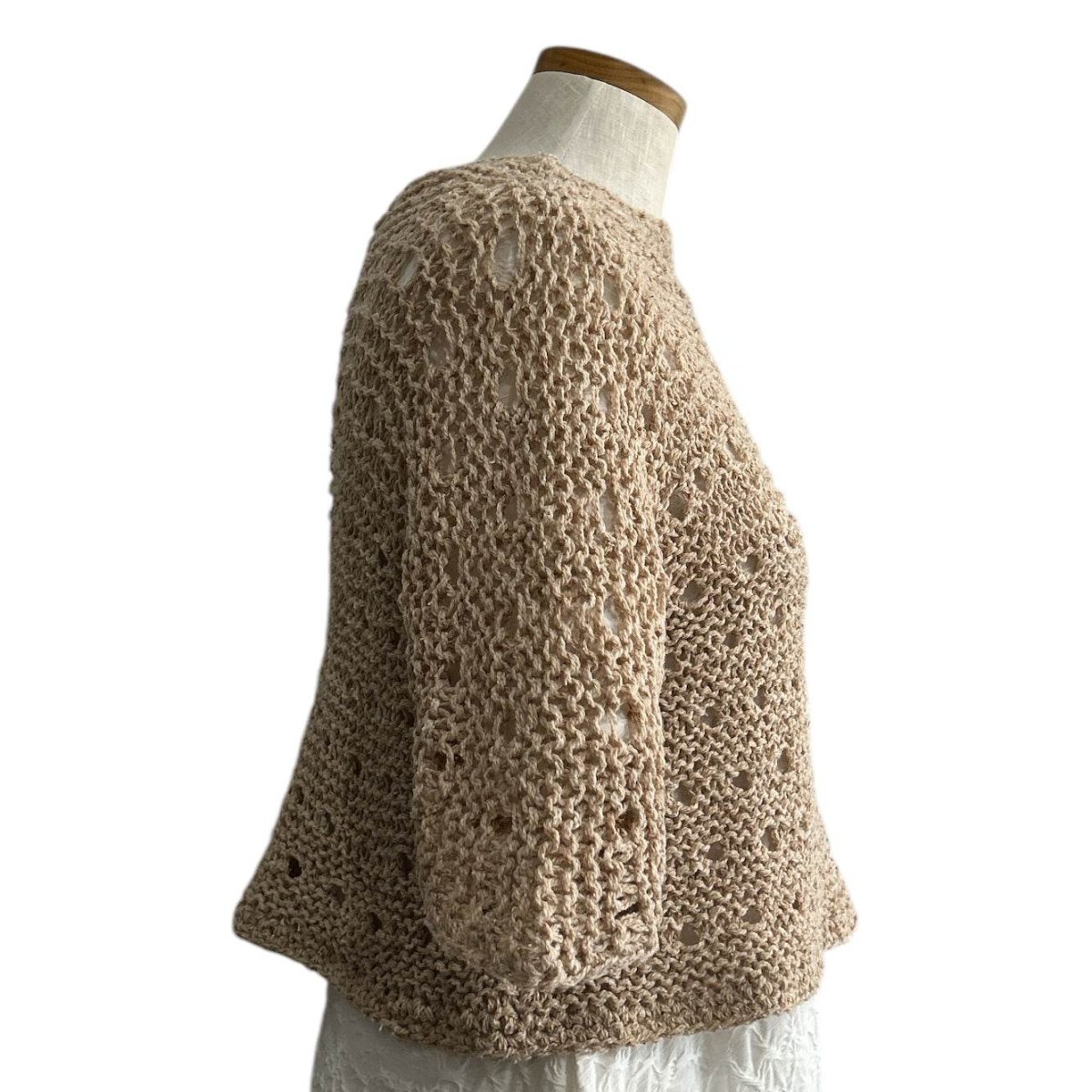 knit Mesh Crop top Short sleeves Beige - AQUALTA