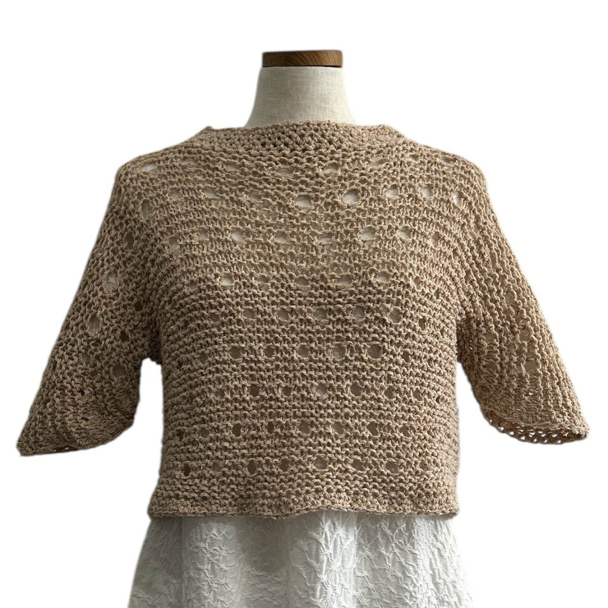 knit Mesh Crop top Short sleeves Beige - AQUALTA