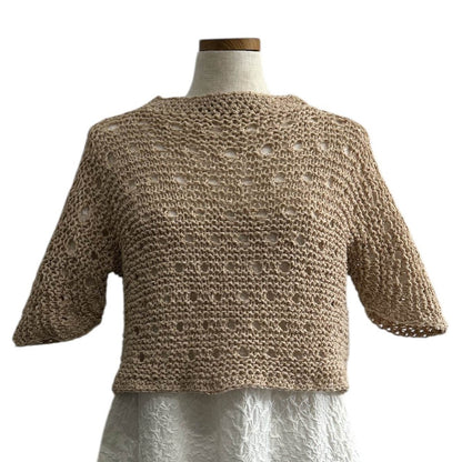 knit Mesh Crop top Short sleeves Beige - AQUALTA