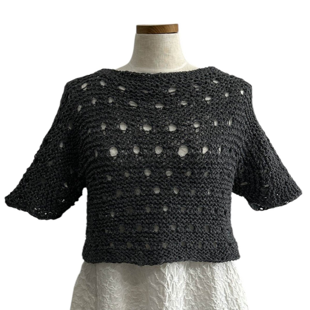 knit Mesh Crop top Short sleeves Grey - AQUALTA