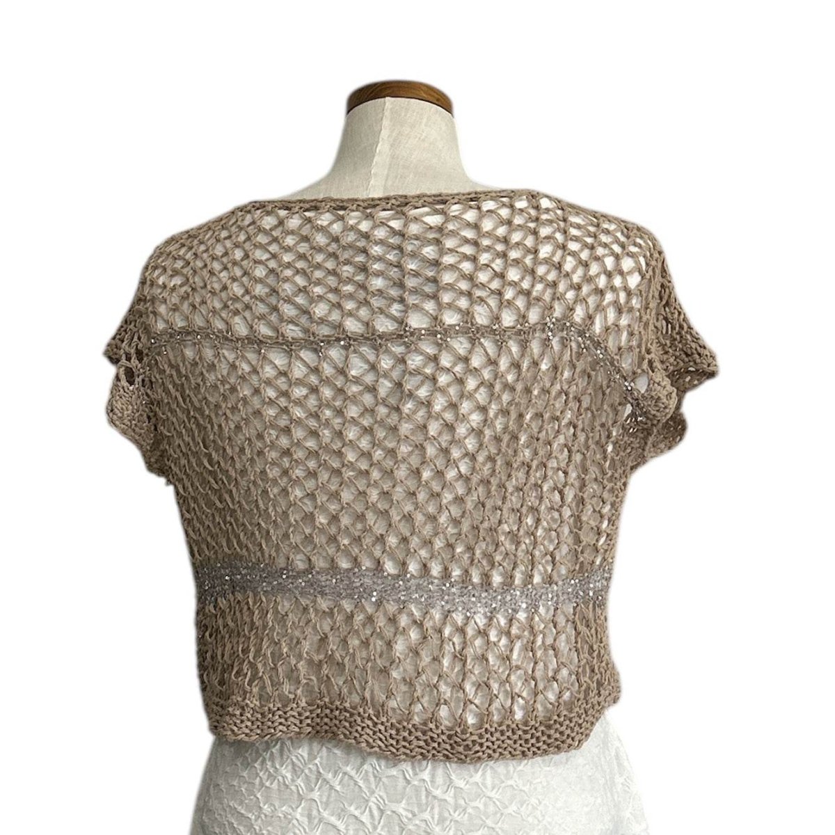 knit Mesh Crop top Short sleeves Sand - AQUALTA