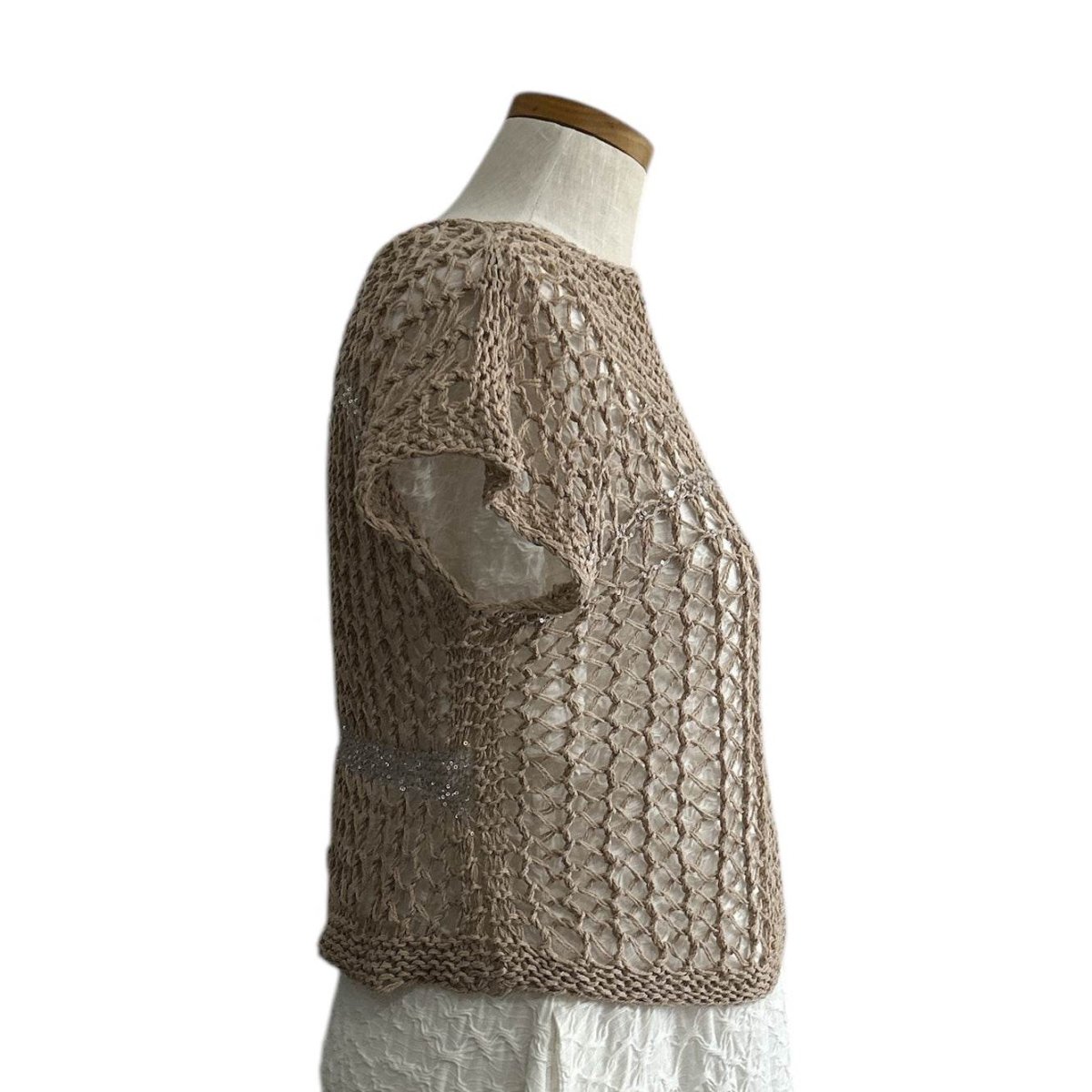 knit Mesh Crop top Short sleeves Sand - AQUALTA