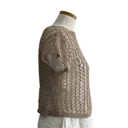 knit Mesh Crop top Short sleeves Sand - AQUALTA
