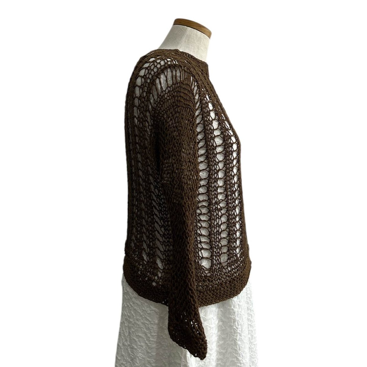 knit Mesh Sweater 3/4 sleeves Brown - AQUALTA